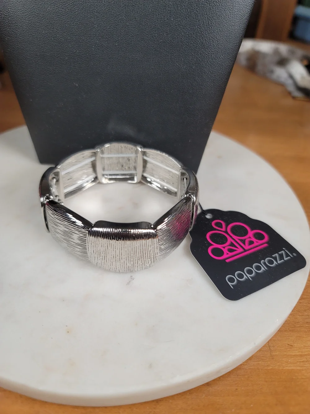 Paparazzi Silver Ribbed Stretch Bracelet